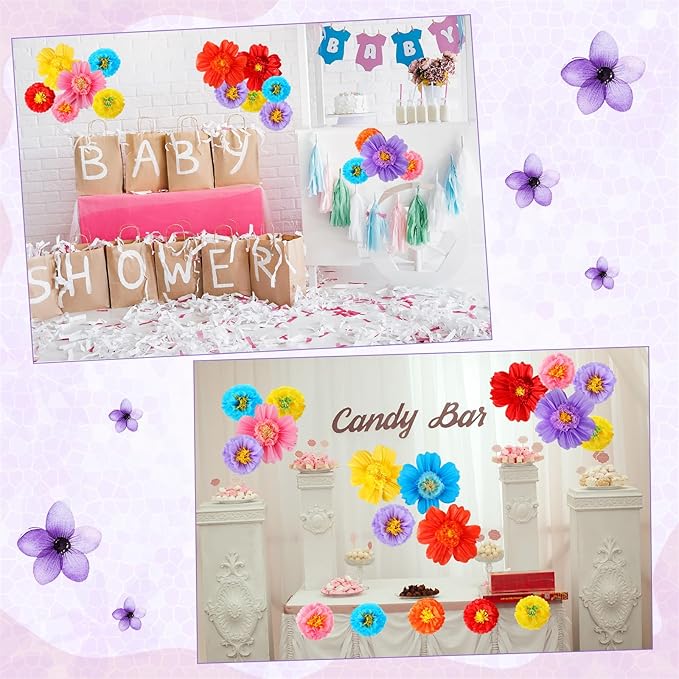 Crowye 12 Pcs Large Colorful Tissue Paper Flowers 20" Handcrafted Giant Fiesta Paper Flowers for Mexican Party Wedding Birthday Backdrop Baby Shower Nursery Craft Outdoor Wall Decor (Cute Color)