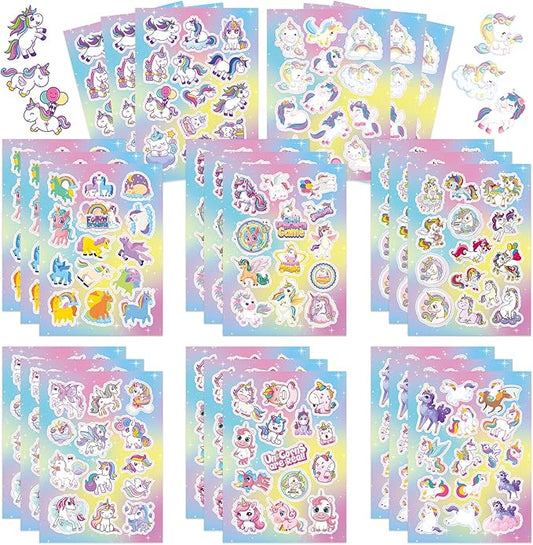 24 Sheets Unicorn Stickers for Kids, 330Pcs Rainbow Unicorn Stickers Bulk Preschool Sticker Sheets for Reward Craft Scrapbooking Water Bottles Gifts Bags Cards Envelopes Party Favors Supplies
