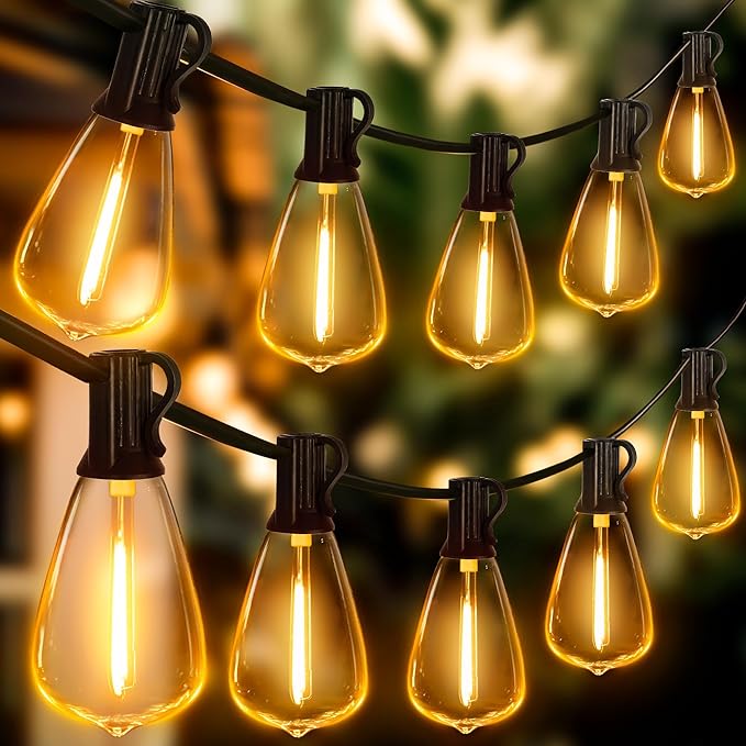 Ollny Outdoor String Lights 120FT with 60+2 Spare ST38 Vintage Bulbs, Shatterproof Connectable Patio Lights, 2200K Warm White Waterproof Outside Hanging Light for Yard Camping Gazebo Porch Balcony