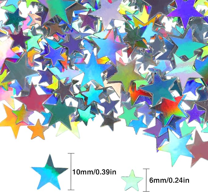 Hestya 60g Star Confetti Glitter Table Confetti Metallic Foil Stars for Christmas Party Wedding Festival Decorations(Holographic Silver,10mm and 6mm)
