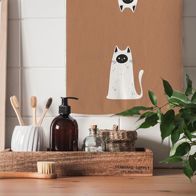 TNUW Ghost Cat Orange Kitchen Towels 16X24In, Halloween Cat Decorations Towels for Fall Kitchen Decor