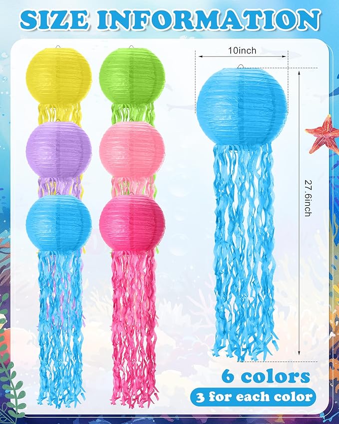 18 Pcs Jellyfish Paper Lanterns Jellyfish Lantern Hanging Decoration Ocean Theme Party Supplies Mermaid Birthday Decorations for Baby Shower Under The Sea Birthday Party Supplies(Fresh Color)