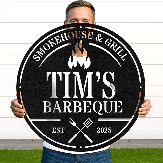 Custom BBQ Metal Sign Personalized Grill Name Wall Art for Outdoor Kitchen Patio Backyard Decor Fathers Gift for Dad Grandpa Husband Barbecue Smoker Area Sign, Grilling Lover Gifts 10