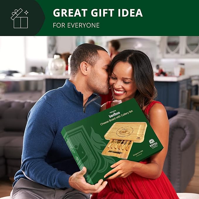 ROYAL CRAFT WOOD Extra Large Cheese Board - Bamboo Cheese Board and Knife Set - Charcuterie Board Set, Charcuterie Platter & Serving Tray