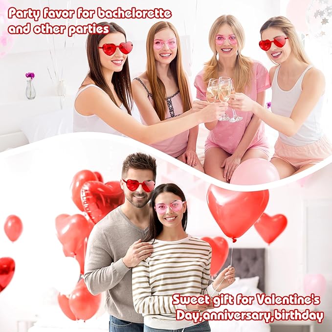 12 Pack Heart Sunglasses for Women Transparent Heart Glasses for Bachelorette Birthday Party Favor Gifts