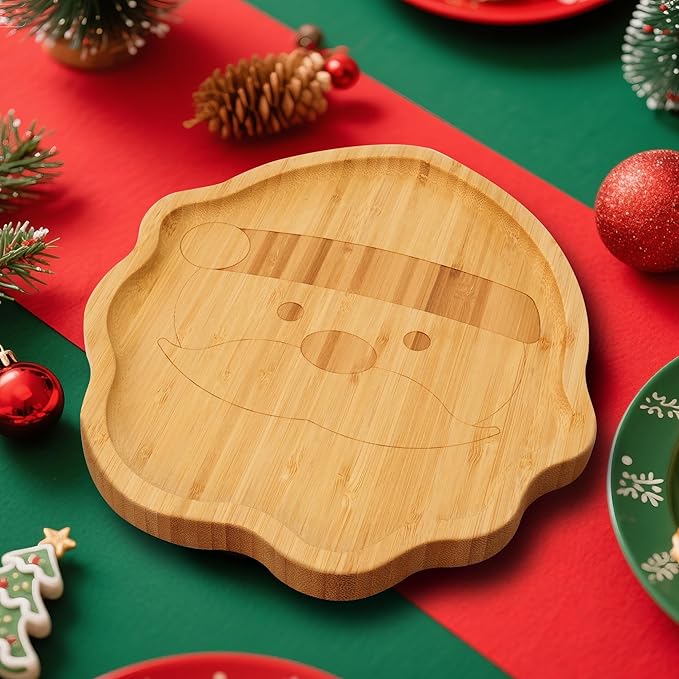 Christmas Serving Tray, Santa Claus Shape Charcuterie Board, Bamboo Serving Platter Dish for Holiday Party Food Tray for Cheese Snack Fruit 10 x 8.7 x 0.6 Inches