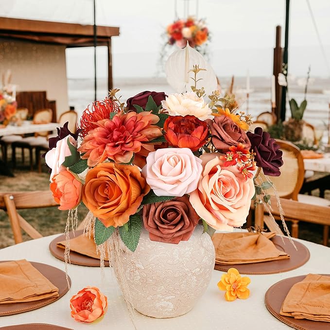 AGIRL Artificial Flowers Combo Silk Mix Purple Fake Flower with Stems for DIY Wedding Bouquets Centerpieces Arrangements Table Chair Decor Baby Shower Home Decor (Terracotta)