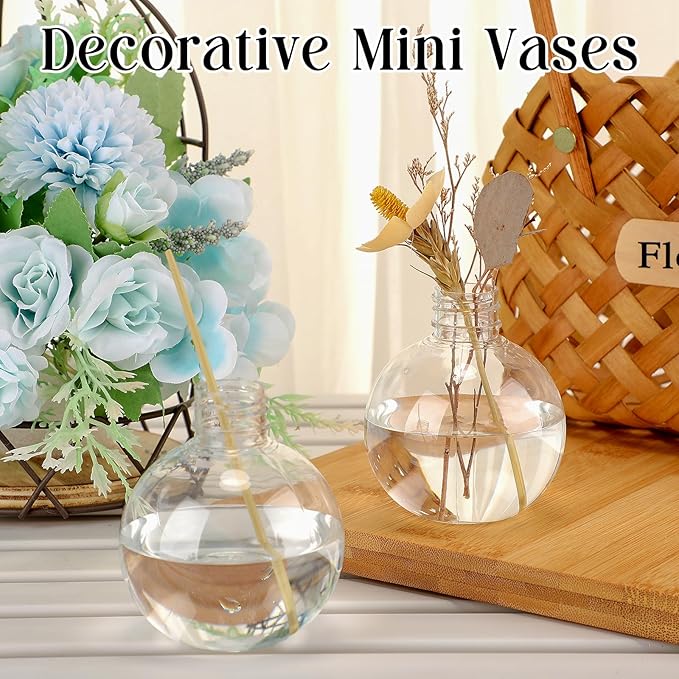 Jinei 30 Pcs 6 oz Ball Shape Plastic Sand Art Bottles Spherical Clear Plastic Potion Bottles Christmas Cocktail Ornament Balls for DIY Wedding Party Gift Crafts Decoration(Wood Color, Cork)