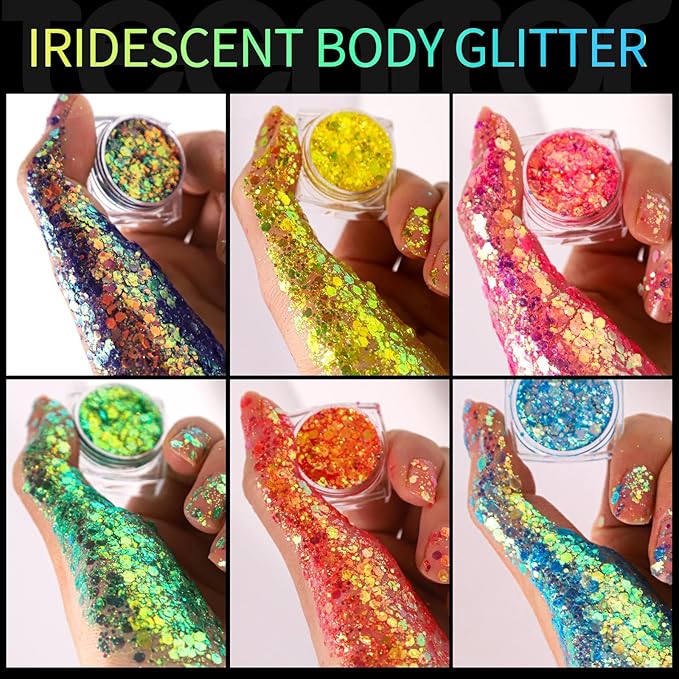Teenitor Body Glitter Gel Face Glitter Makeup Festival Glitter, 12 Colors Face and Body Glitter Gel, Hair Glitter