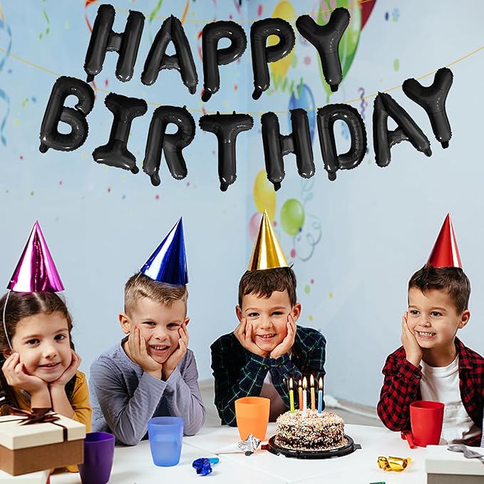 LIOZEOKUN Happy Birthday Balloon Letters 16 inch Mylar Foil Birthday Balloons Banner Sign for Birthday Party Decorations Supplies (Black)