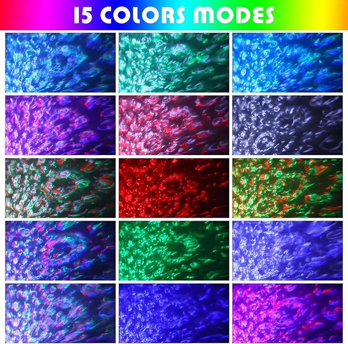 Preboun 3 Pcs Water Light Projector Ocean Wave Light Outdoor Water Effect Night Projector, 15 Colors LED Waterproof with Remote for Halloween Wedding Party Landscape Wall Tree Decoration(Water Wave)