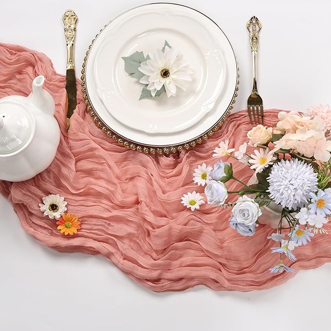 6 Pack Peach Cheesecloth Table Runner 10FT Boho Cheese Cloths Gauze Fabric Table Runners 120 Inch Rustic Sheer for Wedding Birthday Party Baby Shower Centerpiece Home Decorations