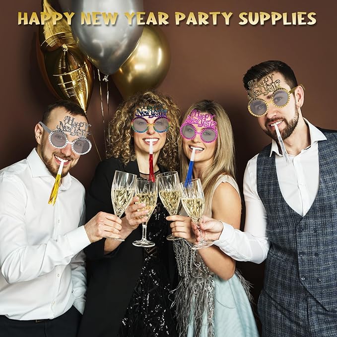 YQUQWN 8 PCS New Years Eve Party Supplies 2026 Happy New Years Party Eyeglasses Noise Makers for 2026 NYE Party Decorations Favors Accessories Photo Booth Props Gifts 2026