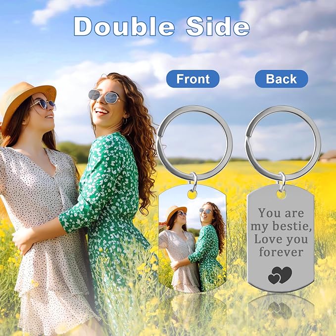 Double Side Custom Keychain with Picture Personalized Engraving Photo Text Customized Gifts for Men Women