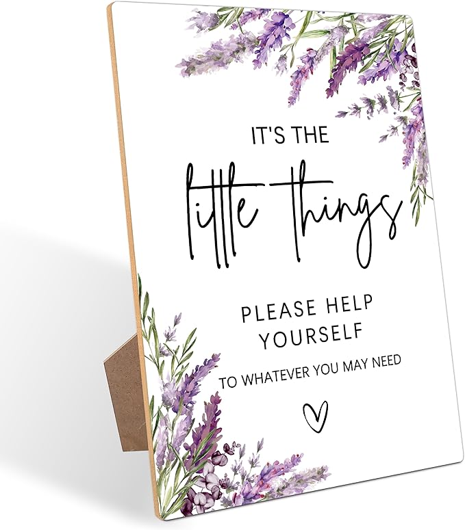 Wedding Guests Restroom Sign, Lavender Bridal Shower Decorations, Engagement Party Decor, Centerpieces for Tables, Purple Floral Wooden Sign with Stand for Wedding Reception And Bridal Party Decor, 34