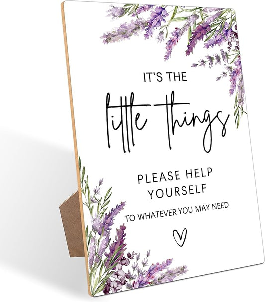 Wedding Guests Restroom Sign, Lavender Bridal Shower Decorations, Engagement Party Decor, Centerpieces for Tables, Purple Floral Wooden Sign with Stand for Wedding Reception And Bridal Party Decor, 34