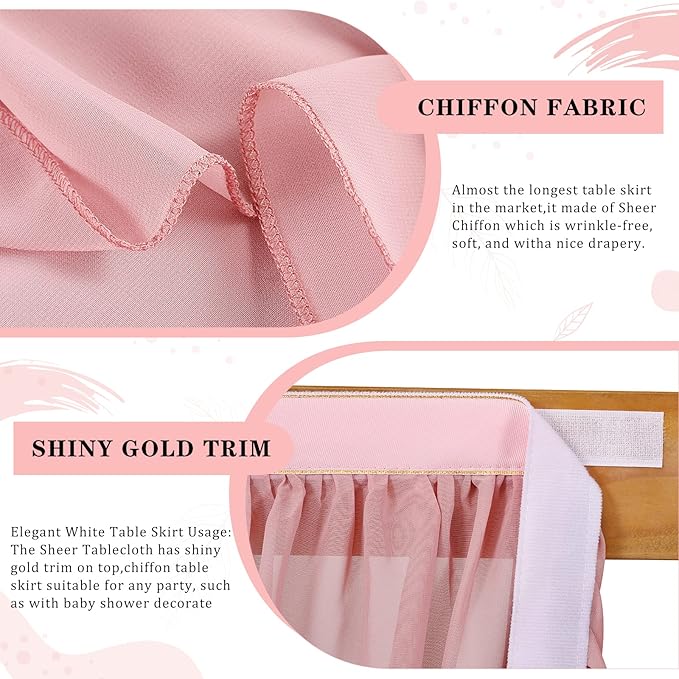 Chiffon Table Skirt Dusty Rose 9ft Sheer Tablecloth for Wedding Sweetheart Table Party Table Decoration Rectangle Tables or Round Tables