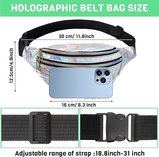 Handepo 19 Pcs 80s Costume Accessories Holographic Fanny Pack Leg Warmers Lace Headband Earrings Gloves Necklace Bracelet