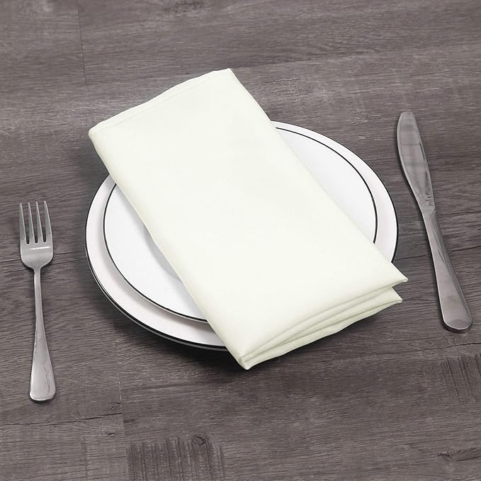 50pcs Polyester Cloth Napkins - 17 x 17 inch Ivory Dinner Washable Napkins with Hemmed Edges for Restaurant/Wedding/Hotel(50,Ivory)