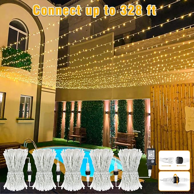66FT 200 LED Christmas Lights Outdoor, Plug in Christmas String Lights Indoor, Waterproof & 8 Modes & Timer Function, Connectable Fairy Twinkle Light for Bedroom Wedding Garden Decor, Warm White