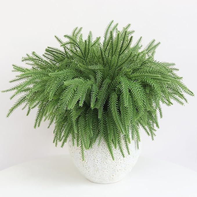 Christmas Norfolk Pine Branches-12pcs,18inch Long,Artificial Pine Stems Faux Christmas Greenary Norfolk Pine Branch for Vase DIY Crafts Xmas Wreath Garland Indoor Outdoor Home Decoration