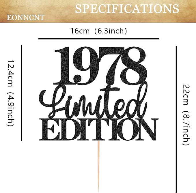 Limited EDITION 1978 Cake Topper - Black Glitter Happy 47th Birthday Party Cake Decoration Supplies, Cheer to 47 Years Cake Bunting Decor for 47th Birthday Party Photo Booth Props