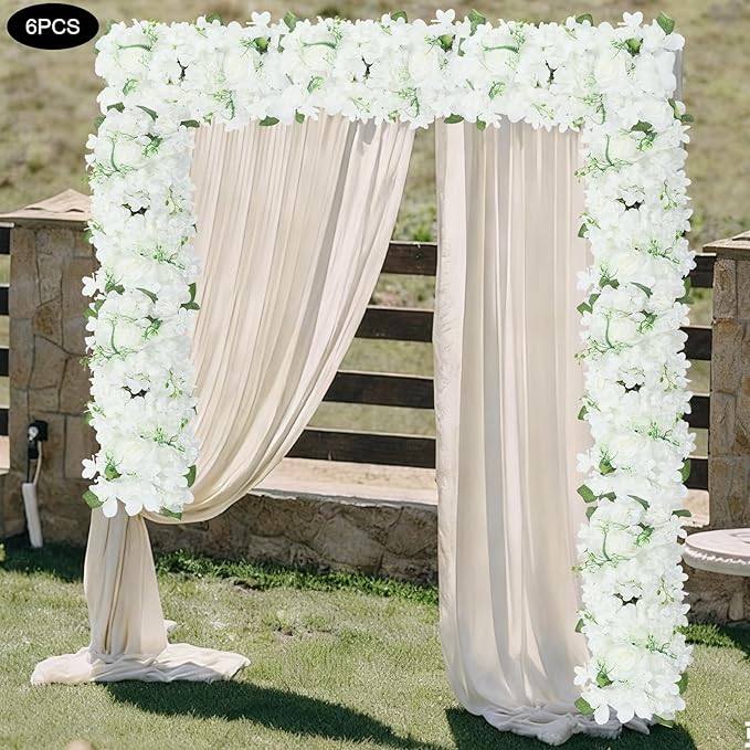 6 Pack Artificial Peony Garland,Wedding Arch Artificial Flower Panels,Flowers Wall Backdrop Panel for Wedding Dining Table Christmas Home Party Decor (White)
