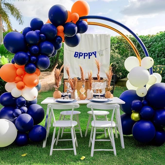 Orange and Blue Balloon Arch Kit, 120 Pcs Navy Royal Dark Blue Gold Orange Balloons Garland Kit with 4D Star Chrome Latex Balloons for Graduation Class of 2025 Thanksgiving Party Decorations