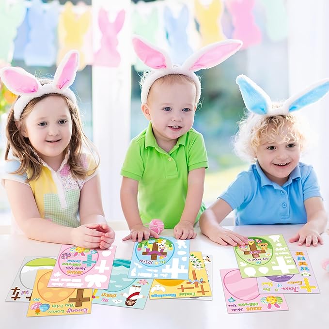 CY2SIDE Easter Eggs Face Sticker - 40PCS Make Your Own Jesus Cross Eggs Sticker Craft Game for Kids School Reward DIY Easter Party Favors for Kids Christian Sunday School Classroom Activities