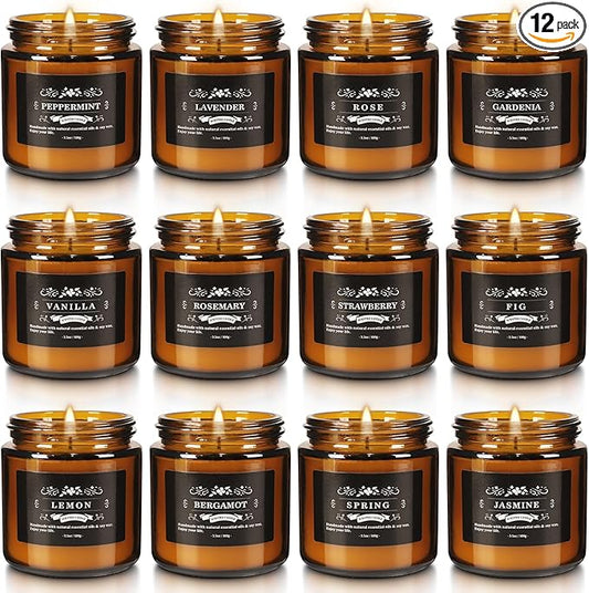 12 Pack Black Apothecary Jar Scented Candles - Natural Soy Wax with Premium Essential Oils, 3.5oz/100g Each, Relaxing Gift Set for Home Decor,Party,Christmas and Other Festivals