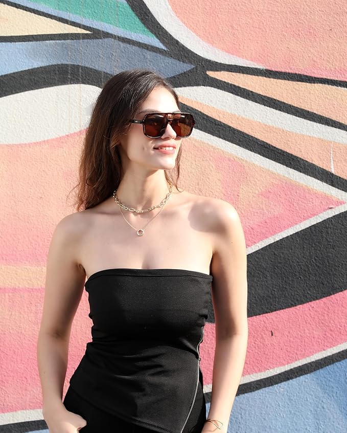 FEISEDY Retro Square Aviator Sunglasses Women Men 70s Vintage Trendy Plastic Frame Sun Glasses B4158