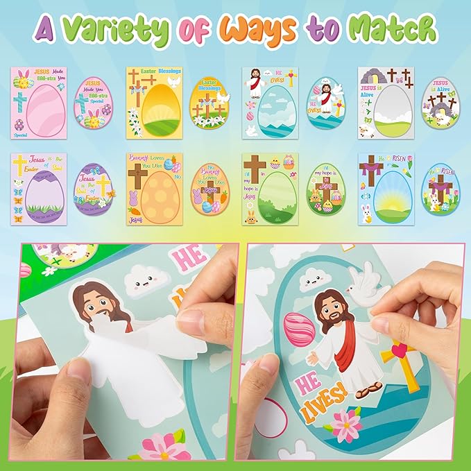 CY2SIDE Easter Eggs Face Sticker - 40PCS Make Your Own Jesus Cross Eggs Sticker Craft Game for Kids School Reward DIY Easter Party Favors for Kids Christian Sunday School Classroom Activities