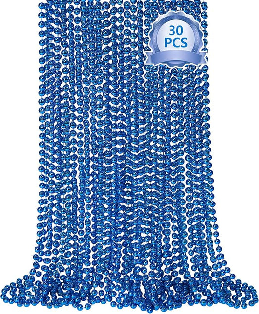 30 PCS Blue Bead Necklace, Blue Mardi Gras Beads Christmas Necklaces, 33" 4th of July Patriotic Beads Necklaces, Parade Throw Accessories for Independence Day Mardi Gras Hanukkah Pirate Theme Party