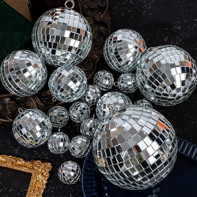 66 PCS Mirror Disco Ball for Party, 3.94/3.15/2.36/2/1.18 Inches Silver Hanging Disco Reflective Glass Ball for Christmas Tree Ornament Holiday Party Home Decorations