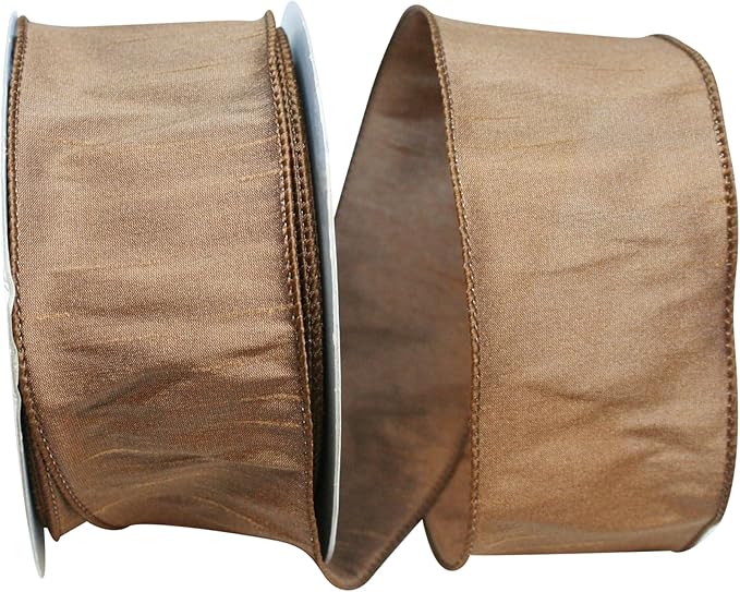 Reliant Ribbon 92975W-092-40H Dupioni Supreme Wired Edge Ribbon, 2-1/2 Inch X 20 Yards, Brown