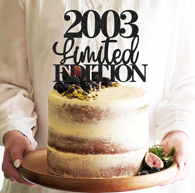 Limited EDITION 2003 Cake Topper - Black Glitter Happy 22nd Birthday Party Cake Decoration Supplies, Cheer to 22 Years Cake Bunting Decor for 22nd Birthday Party Photo Booth Props