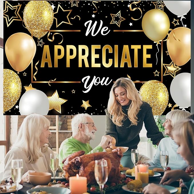 We Appreciate You Banner Backdrop, Employee Appreciation Decorations, Thank You for All You Do Banner, Veterans Teacher Doctor Nurse Staff Appreciation Party Decorations