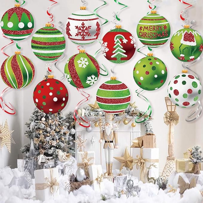 Christmas Ball Hanging Swirl, 30Pcs Xmas Ball Ornament Ceiling Streamers Hanging Decorations for Holiday Christmas Party Outdoor Indoor Supplies