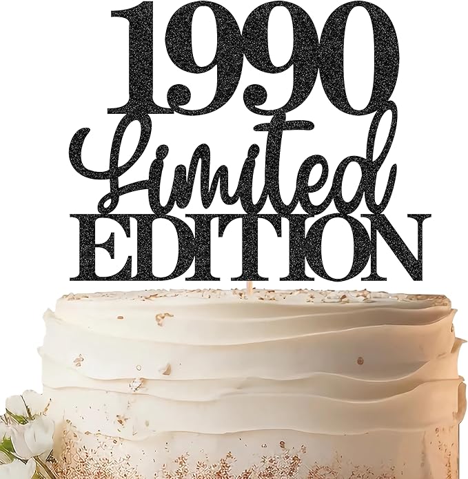 Limited EDITION 1990 Cake Topper - Black Glitter Happy 35th Birthday Party Cake Decoration Supplies, Cheer to 35 Years Cake Bunting Decor for 35th Birthday Party Photo Booth Props