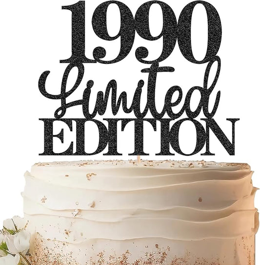 Limited EDITION 1990 Cake Topper - Black Glitter Happy 35th Birthday Party Cake Decoration Supplies, Cheer to 35 Years Cake Bunting Decor for 35th Birthday Party Photo Booth Props