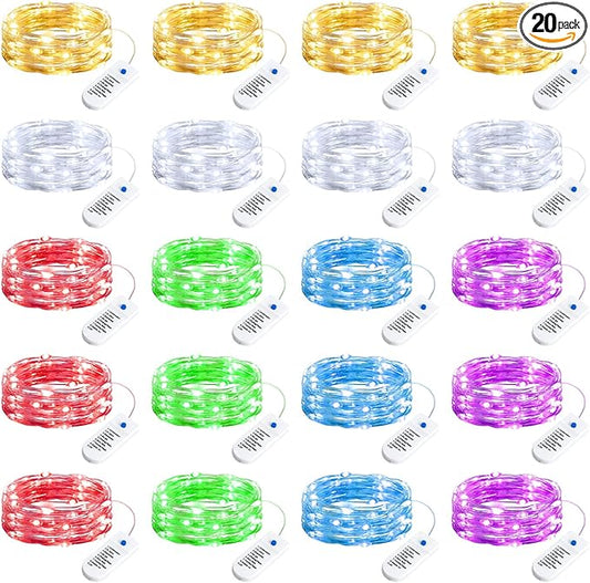 Minetom 20 Pack Fairy Lights Battery Operated String Lights, 8 Modes & Timer, 7ft 20LED 6 Colors Waterproof Silver Wire Twinkle Lights, Firefly Starry Moon Lights for Mason Jars DIY Christmas Wedding