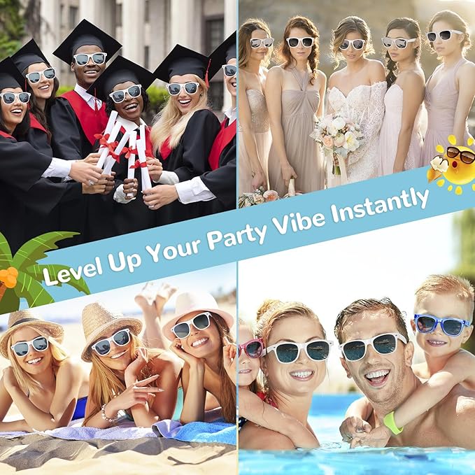 Black Sunglasses Party Favors - 12 Pack Sunglasses Bulk for Wedding Graduation Birthday Pool Beach Party Supplies