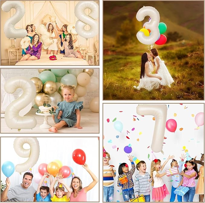 40 inch Beige Number Balloon Giant Foil Helium Balloons Cream White Number 0 Balloon for Birthday Party Anniversary Decorations Supplies