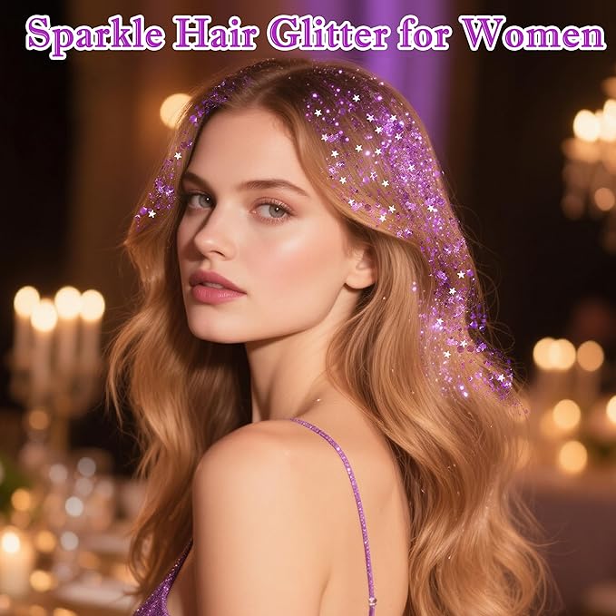 MEICOLY Light Purple Hair Glitter Stick for Kids,Halloween Face Glitter Stick Spirit Week Wear,Women Costume Sparkle Chunky Glitter Makeup,Waterproof Body Glitter for Party Rave Festival