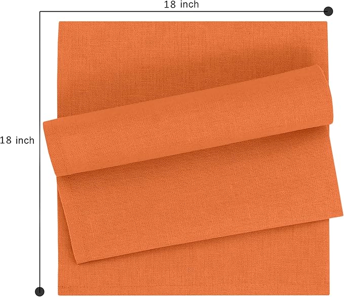 Ruvanti Linen Napkins Set of 6, 18x18 Cloth Napkins, Cotton Linen Blend Napkins Cloth Washable, Soft, Reusable Dinner Napkins for Wedding, Parties, Christmas, Thanksgiving, Everyday Use - Orange
