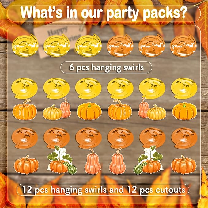 30pcs Fall Pumpkin Hanging Swirls, Thanksgiving Fall Ceiling Hanging Decorations Pumpkin Swirls Streamers for Thanksgiving Autumn Harvest Party Supplies