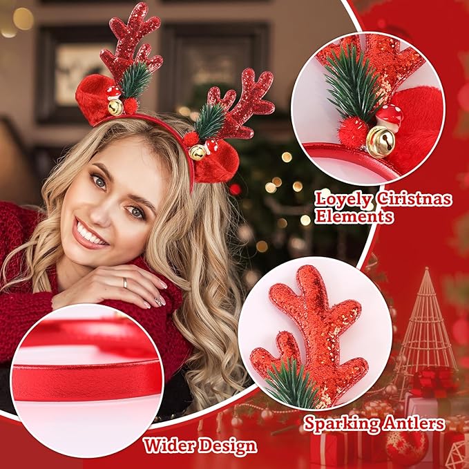 Reindeer Antlers Headband - Cute Deer Antlers for Xmas Party Favors