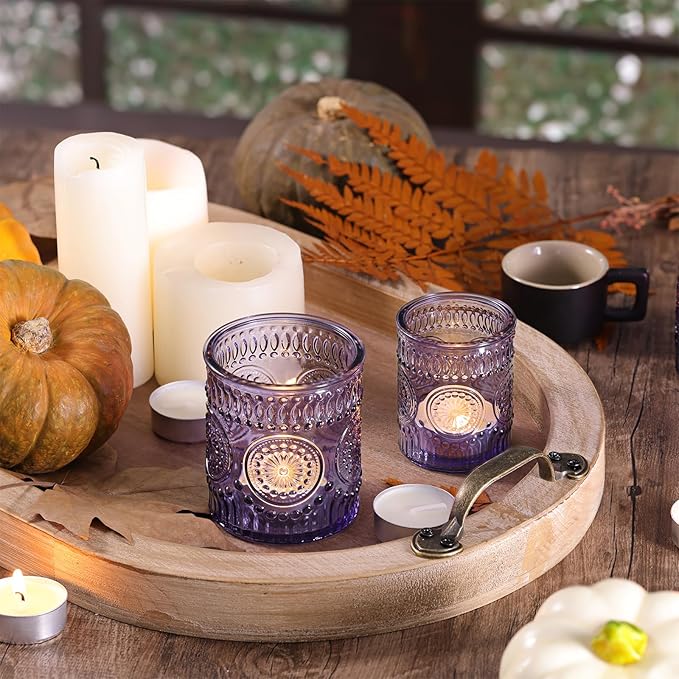 Volens 20pcs Assorted Purple Votive Candle Holders Bulk, Large Glass Votive & Tea Light Candle Holder for Wedding Table Centerpieces, Purple Party Decorations, and Home Decor