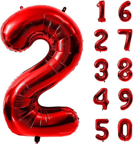40 Inch Red Number 2 Balloon Large Red Foil Balloon Red 2 Balloons Mylar Helium Balloon for 2nd Birthday Party Decorations Girls Boys Baby Shower Wedding Anniversary Decoration