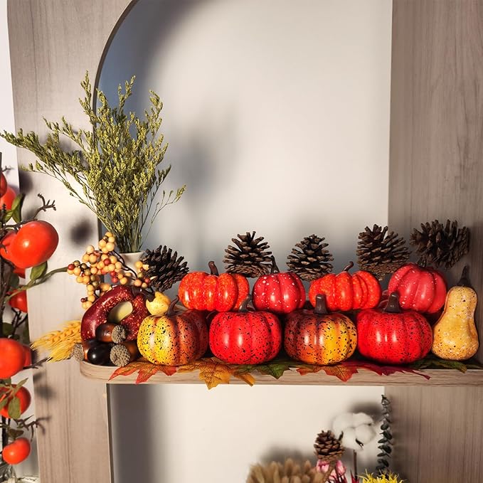 Fake Pumpkin Decor Set,Mini Fake Pumpkin Decor,Fall Harvest Decorations,Halloween Thanksgiving Decor and Table Centerpieces